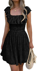 Women Summer Off Shoulder Flowy A Line Mini Dressess Casual Vacation Beach Sundress